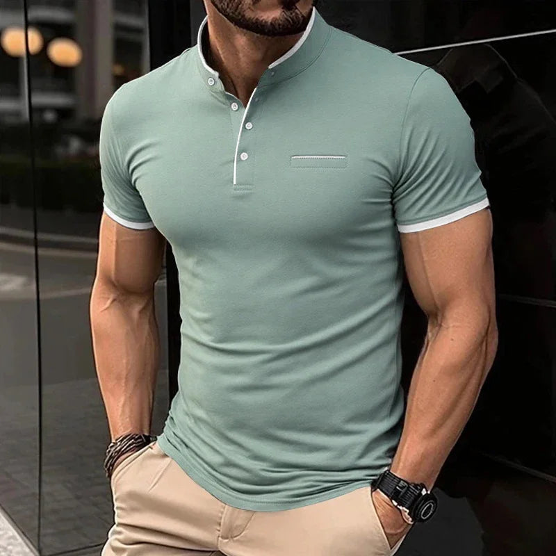 Men's Stand Collar Polo Tee – Solid, Anti-Wrinkle
