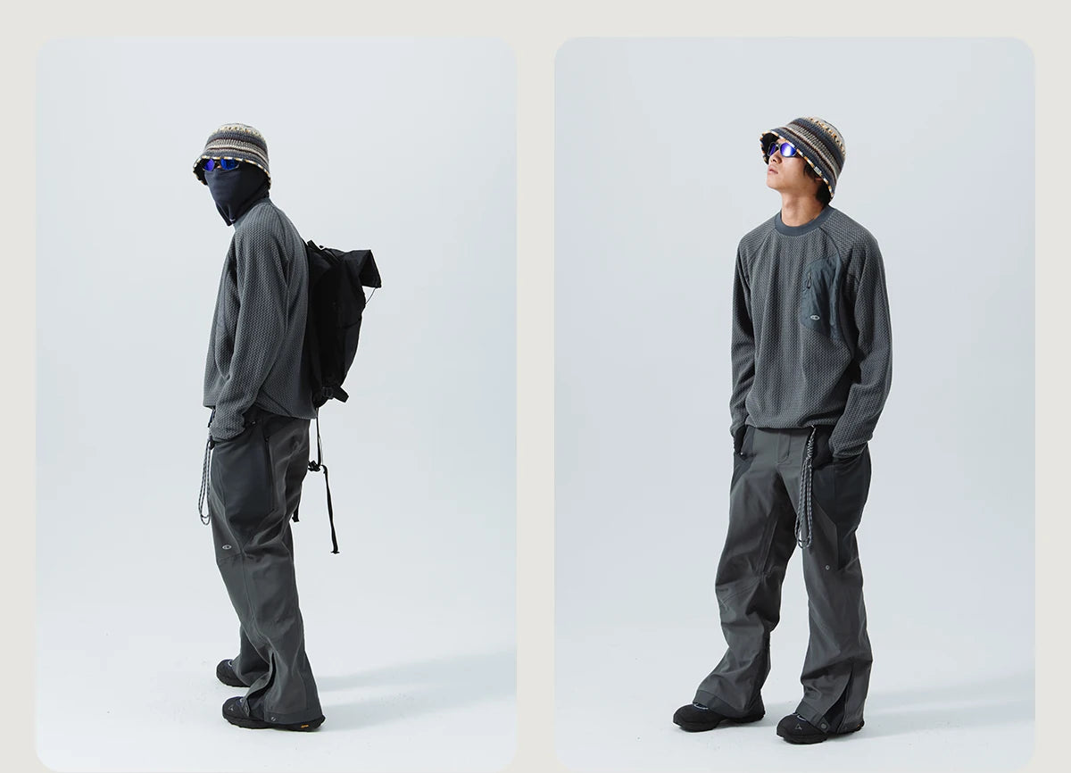 Mountain-Ready Crewneck: Engineered with Ribbed Neck, Reflective Logo, & Secure Chest Pocket for Outdoor Style Unisex