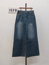 Retro Washed Wide-Leg Denim Trousers