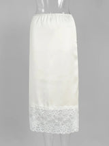 Elegant High-Waist Lace Midi Skirt