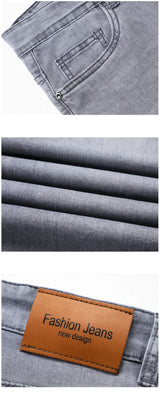 Summer Thin Men's Elastic Cotton Jeans Fashion Gray Comfortable Business Straight Casual Pants Brand Male Clothes Trousers