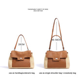 Summer 2026 Women's Raffia Woven Tote Bag Split Leather Crossbody Straw Messenger Bag Grass Weaving Shoulder Bag for Ladies New