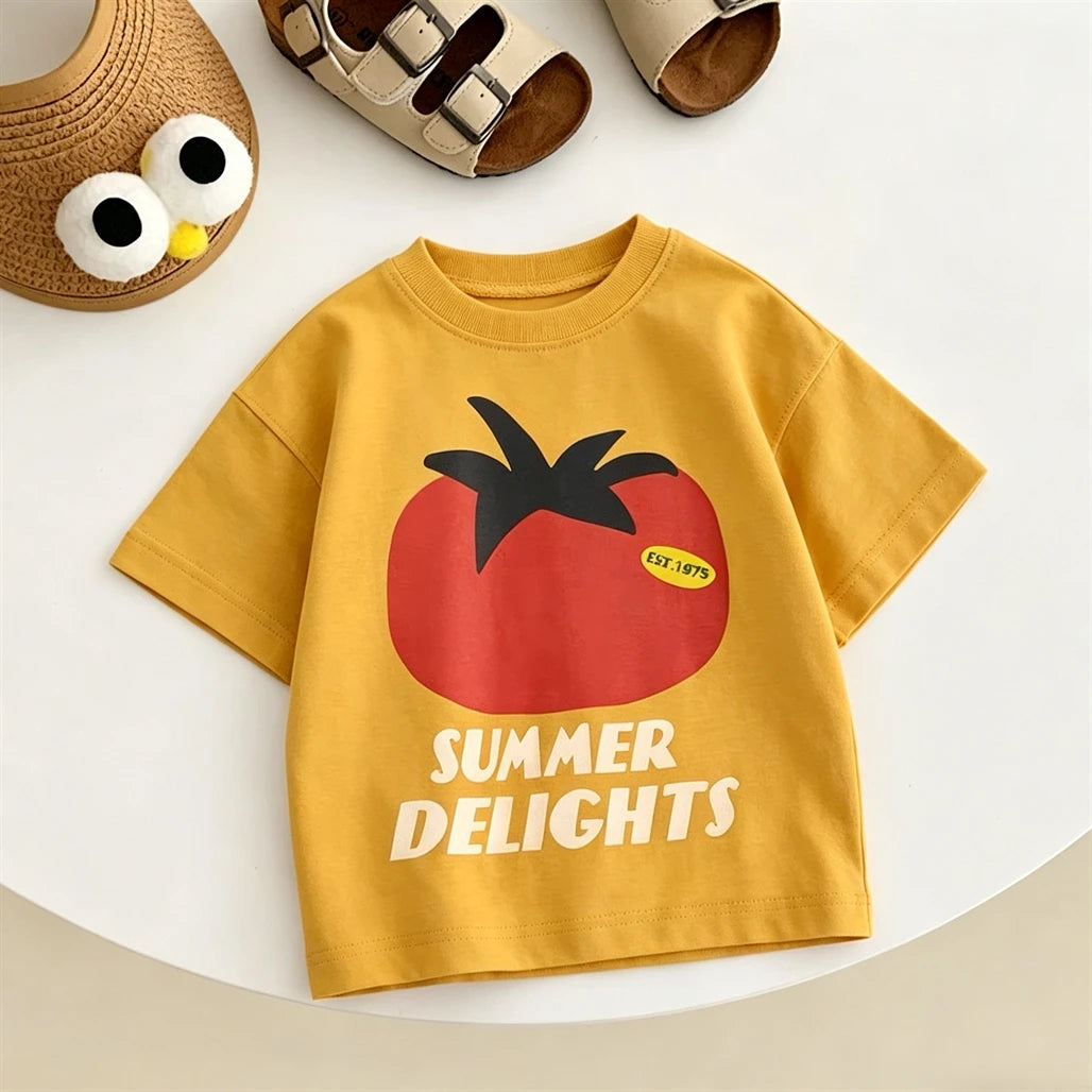 Summer Clothes Cartoon Printed Tops 1-7Years Old Child Round Neck Base Shirt Pure Cotton Clothing Kids Lovely Fashion T Shirt