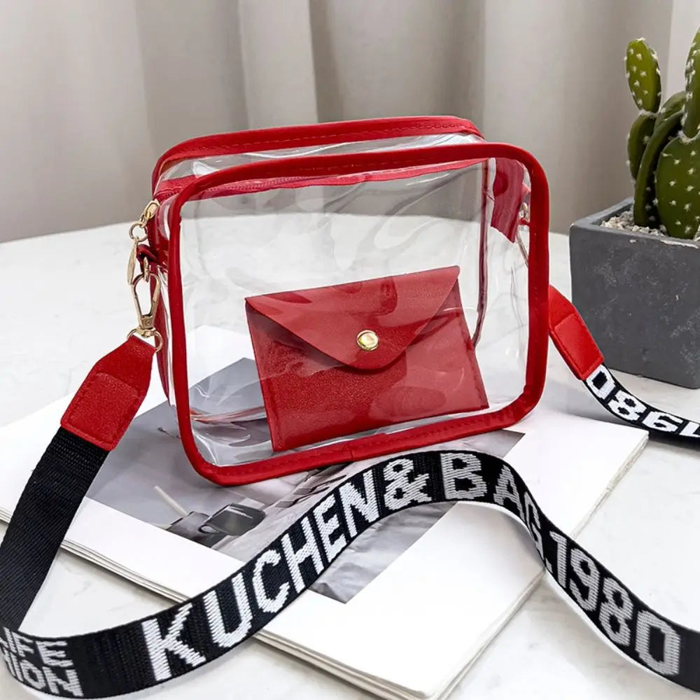 Transparent Crossbody Bag for Women Candy Color Letter Fashion Shoulder Bag PVC Transparent Jelly Bag Small Square Bag