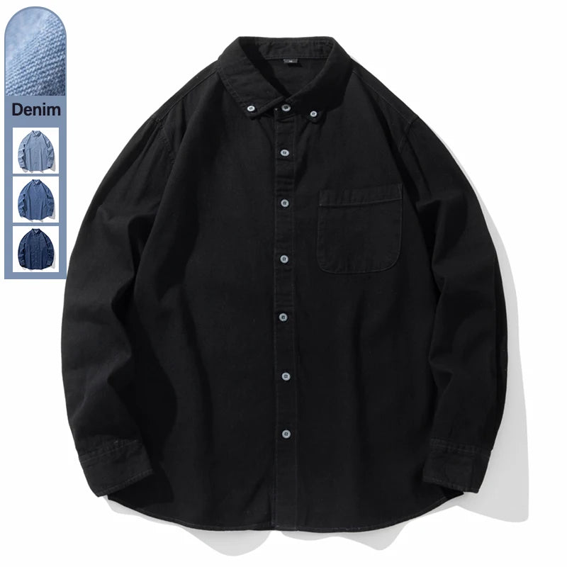 Classic Black Denim Shirt Men's Autumn New Fashion Loose Korean Casual Long-sleeved Jean Shirts Comfortable Male Clothes