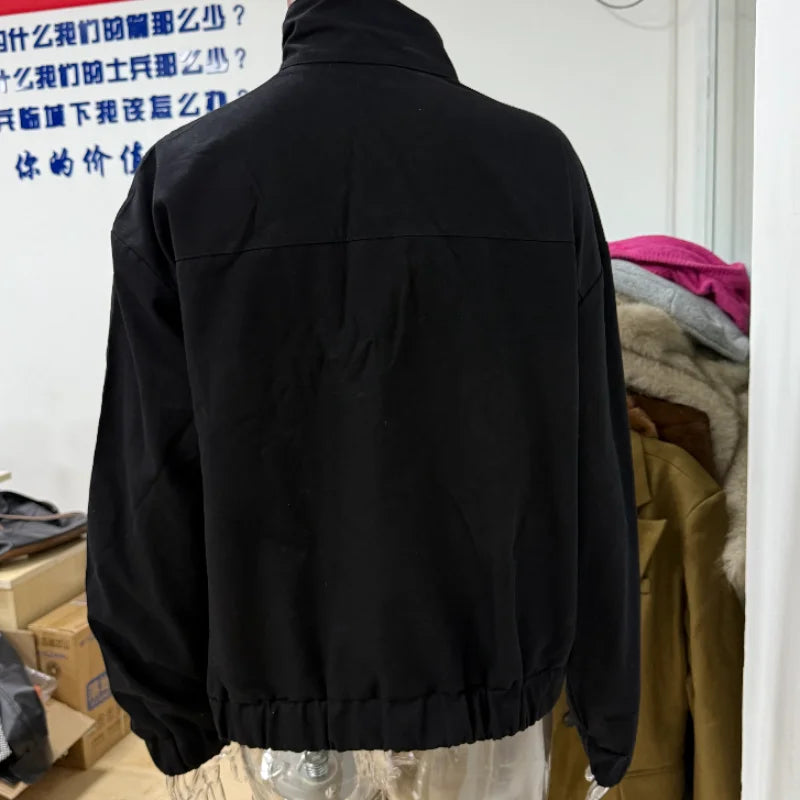 Stylish Girl Stand Collar Street Jacket Personality Button Zipper Solid Jacket Date Commuter Clothing Female New Casual Clothes