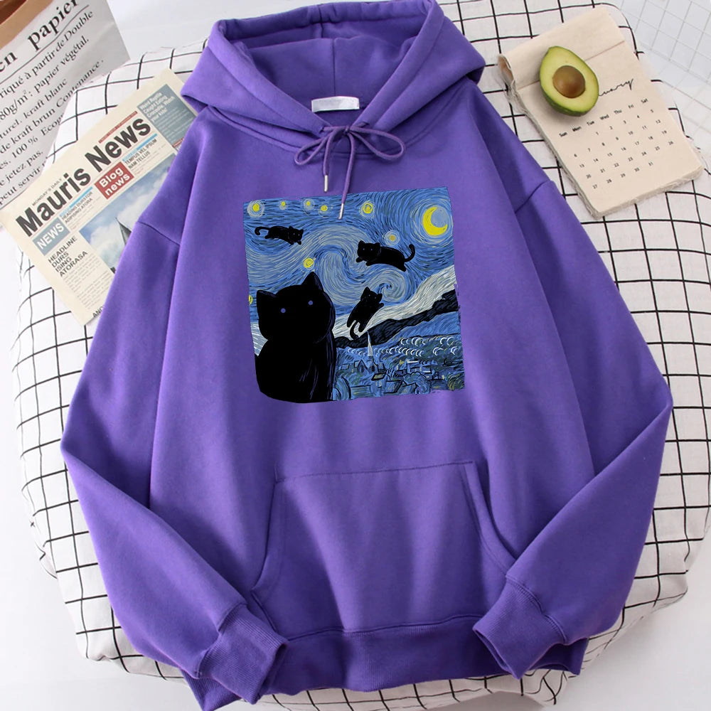 Starry Cat Night Fleece Hoodie