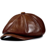 Genuine Leather Octagonal Beret Cap | Men's Cowhide Hat