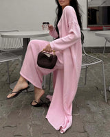 Hirsionsan Soft Loose Sets Women Two Pieces Long Sleeve Cardigan & Vest Dresses Elegant Female Hollow Outfits Cotton Tracksuit