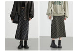 CHIC VEN Women Long Skirt Casual New Sweet Cool Style High Waist Slit Plaid Half Skirt Straight Tube Skirts Spring Autumn 2024
