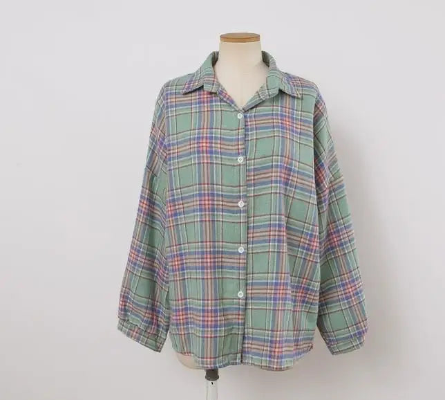 Vintage Plaid Long-Sleeve Blouse