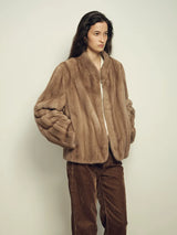 Women's Short Faux Fur Coat with Stand Collar