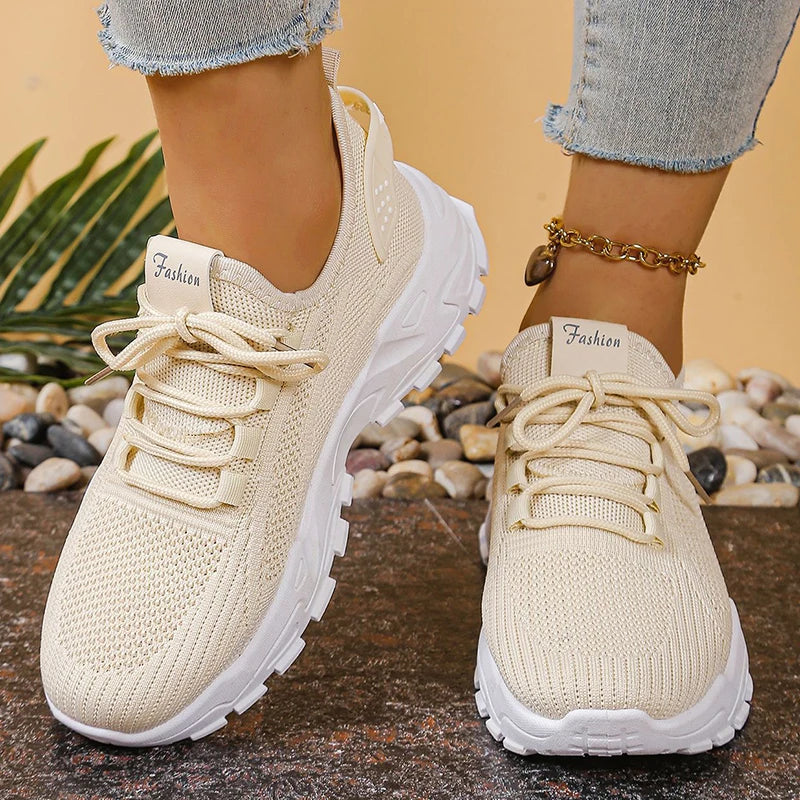Women's Knitted Mesh Slip-On Sneakers — Breathable Platform Running Shoes