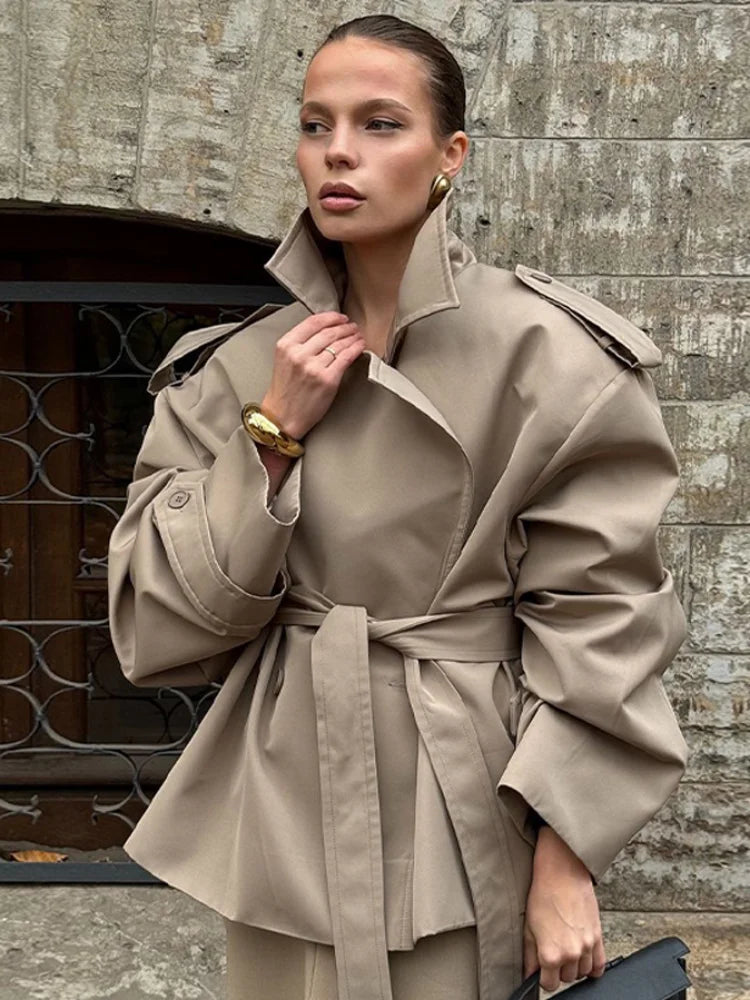 Elegant Lace-Up Woolen Jacket
