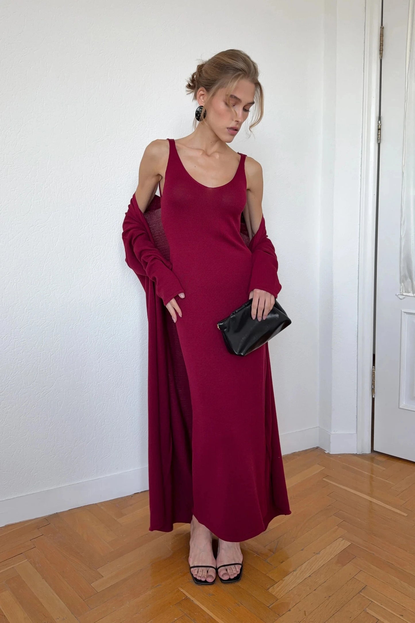 Hirsionsan Soft Loose Sets Women Two Pieces Long Sleeve Cardigan & Vest Dresses Elegant Female Hollow Outfits Cotton Tracksuit