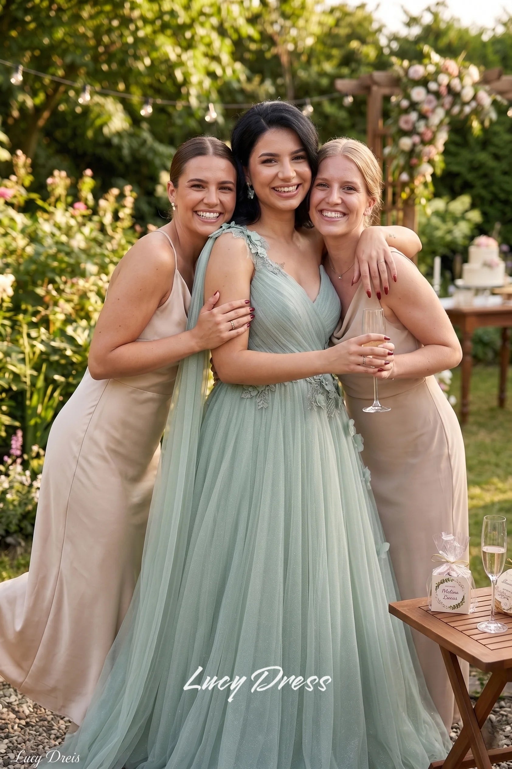 Lucy Light Green Tulle A-Line Evening Gown | Custom Made