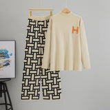 Women’s Autumn Color-Block Knit Set | Loose Split Top & Wide Leg Pants