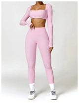 2-Piece Women's High-Waist Yoga Set – Seamless Long Sleeve Workout Suit