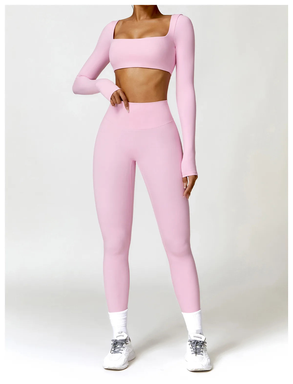 2-Piece Women's High-Waist Yoga Set – Seamless Long Sleeve Workout Suit