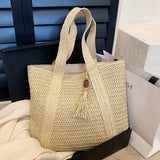 Woven Handbags Ladies Summer Woven Totes Bag with Tassel Women Shoulder Bag Large Capacity Fashion Straw Female Shopper Bag