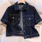 Women's Retro Cropped Short Sleeve Denim Jacket