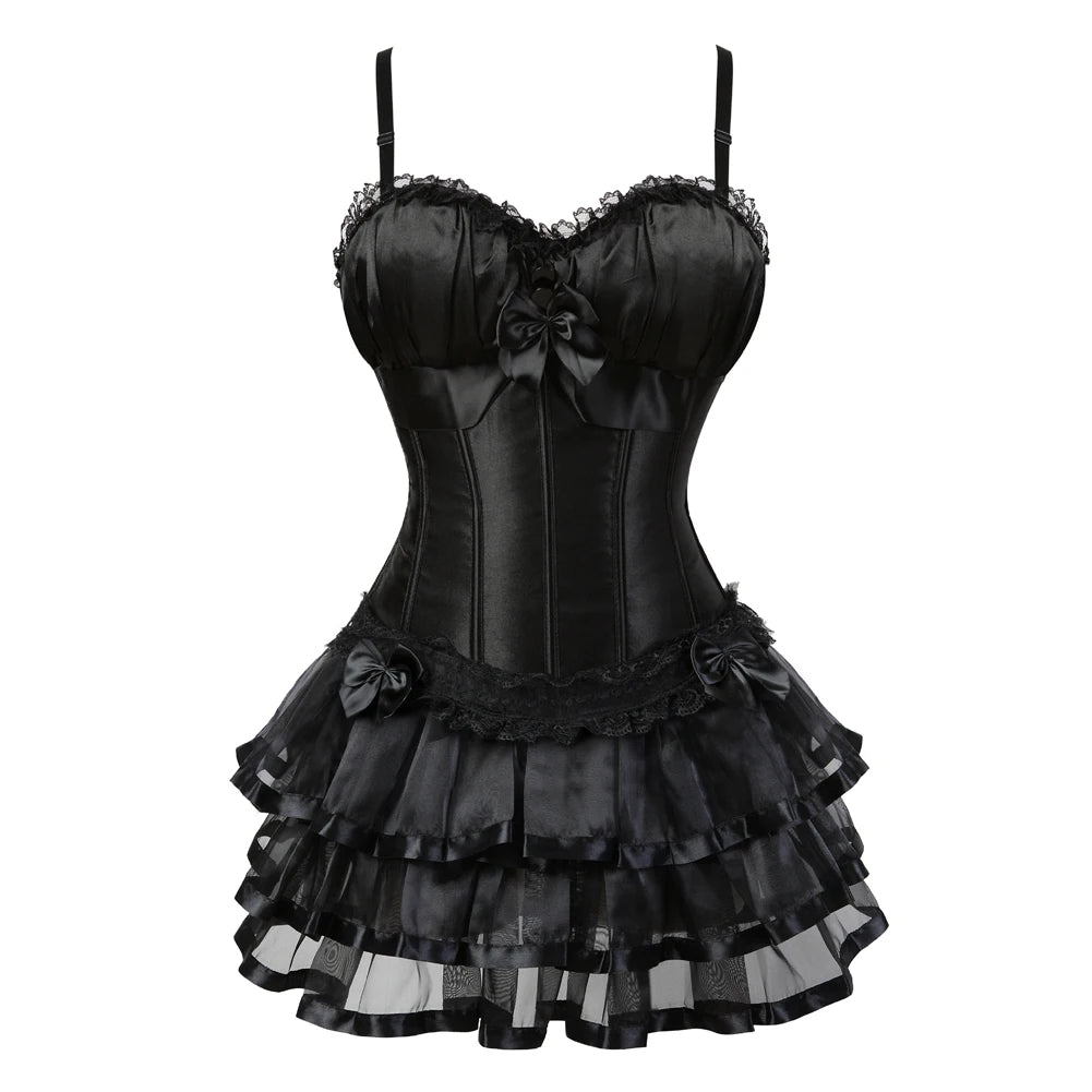 Women's Corset Dress with Straps & Lace | Plus Size Bustier Set