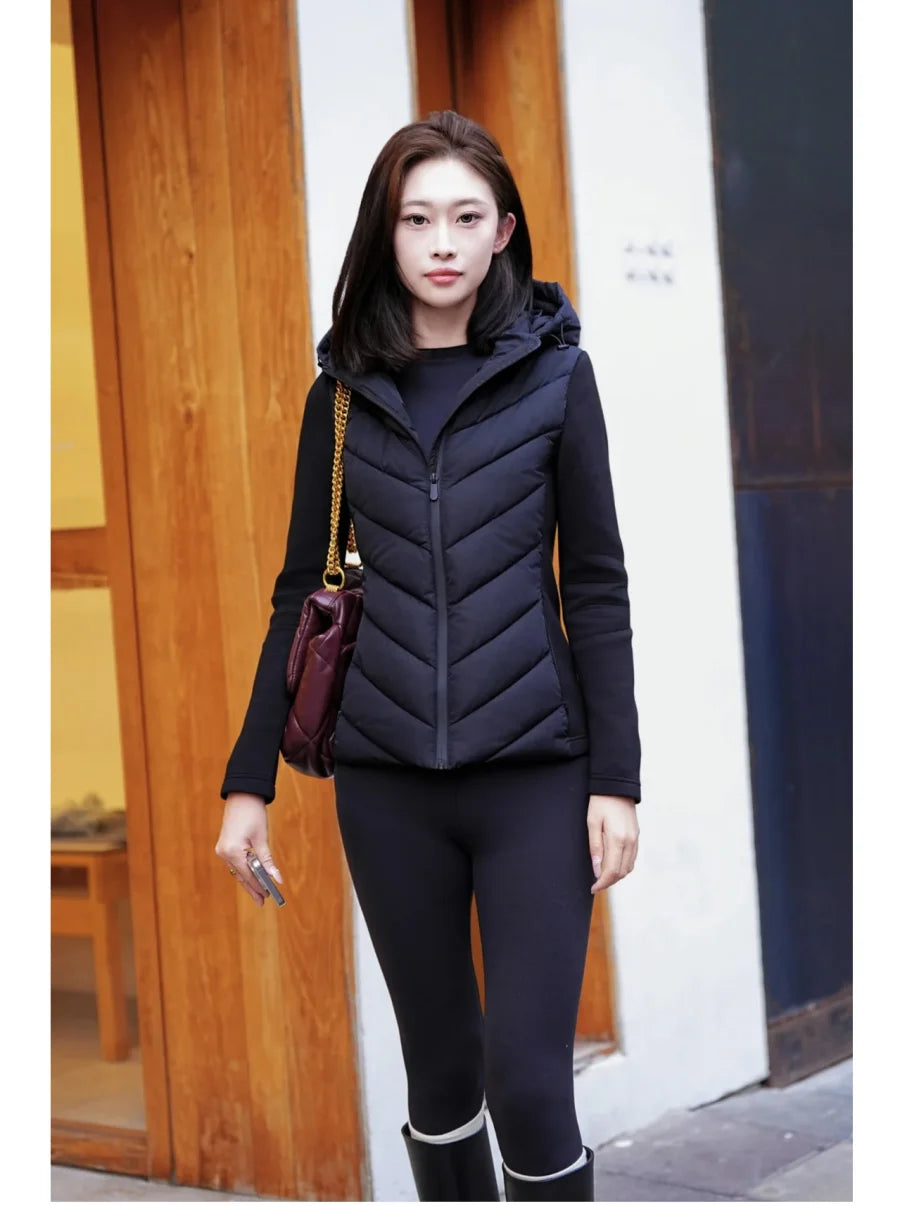 Elegant Patchwork Hooded Sport Coat