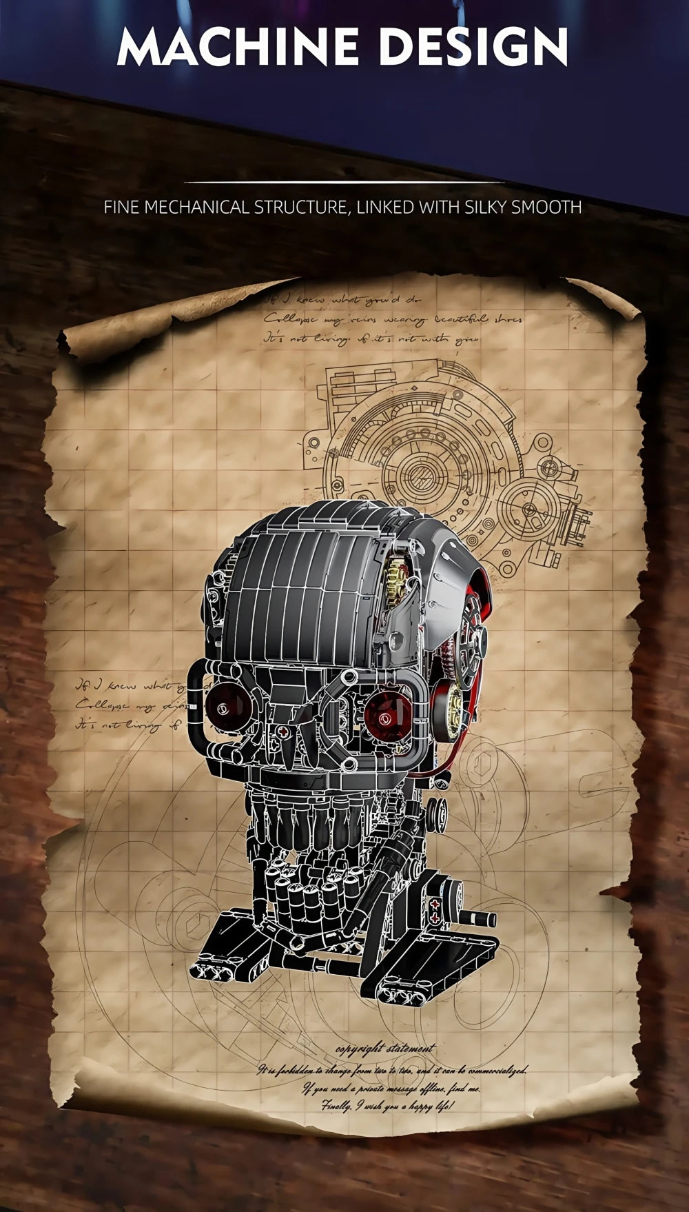 NEW 1099pcs Technical Skull Robot Building Blocks , Gear Linkage ,  Power Motor ,  Desktop Decor Collectible Gift