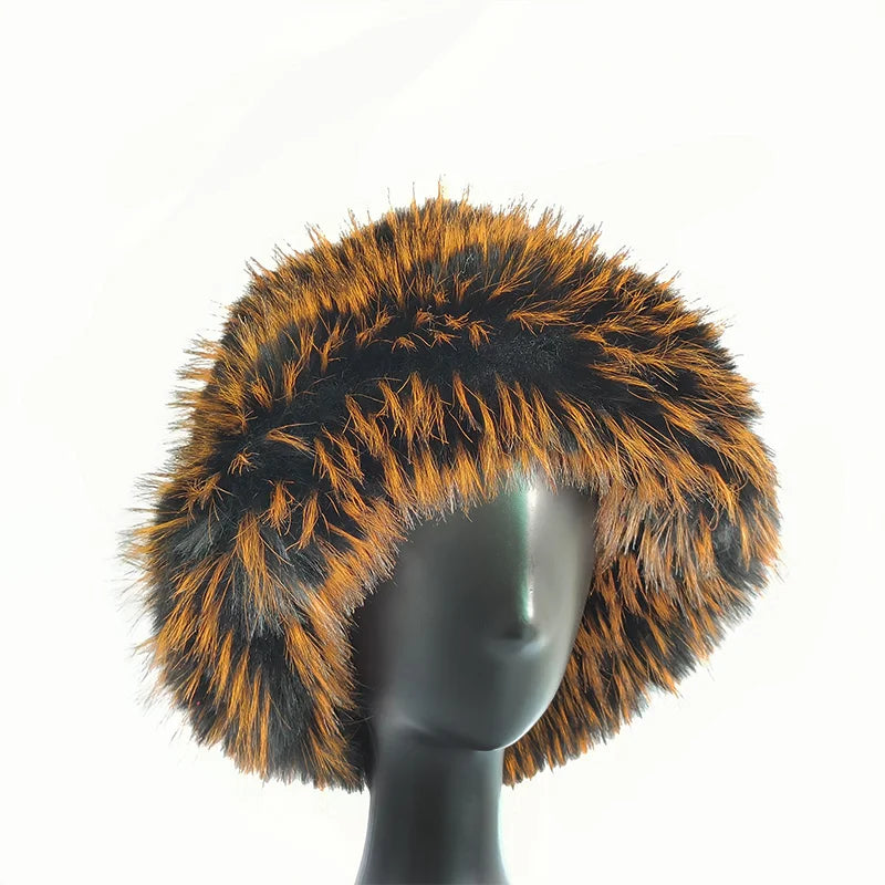 Luxurious leopard print faux fur bucket hat Warm Thickened hat women Cozy Fashionable Winter Gift Fishermen Hats Fluffy Snow cap