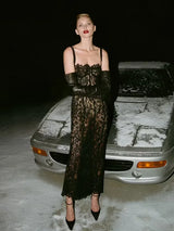 Elegant V-Neck Lace Maxi Dress