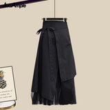 Women's Spring Autumn New Fashion Fake Two Piece Knit Sweater+Strap A-line Skirt Suit Korean Elegant Pullover Dress Matching Set