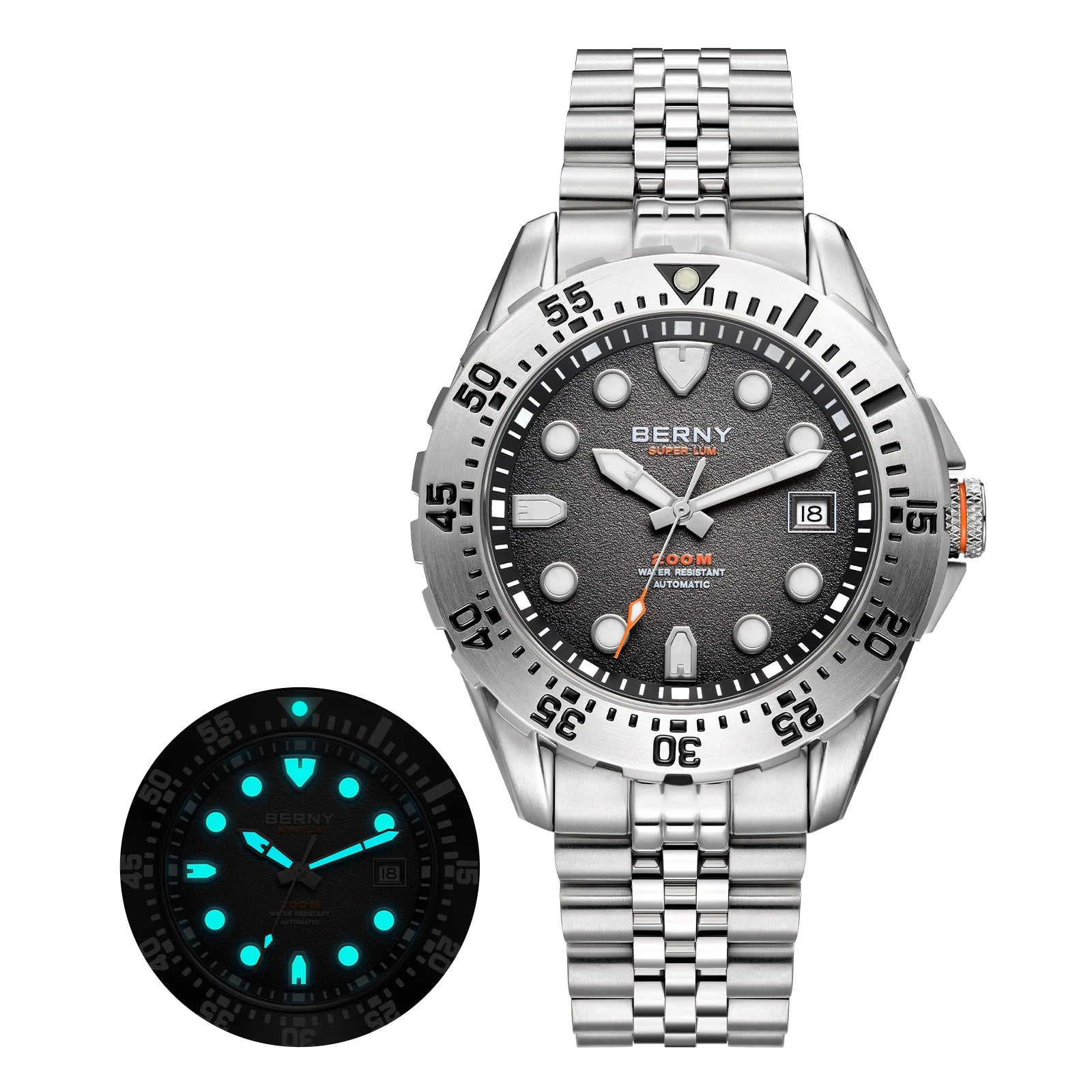 BERNY 20ATM Automatic Diver Watch for Men MIYOTA 8215 Top Accuracy 316L Steel Supper Luminous Sapphire AR Men's Diving Watches