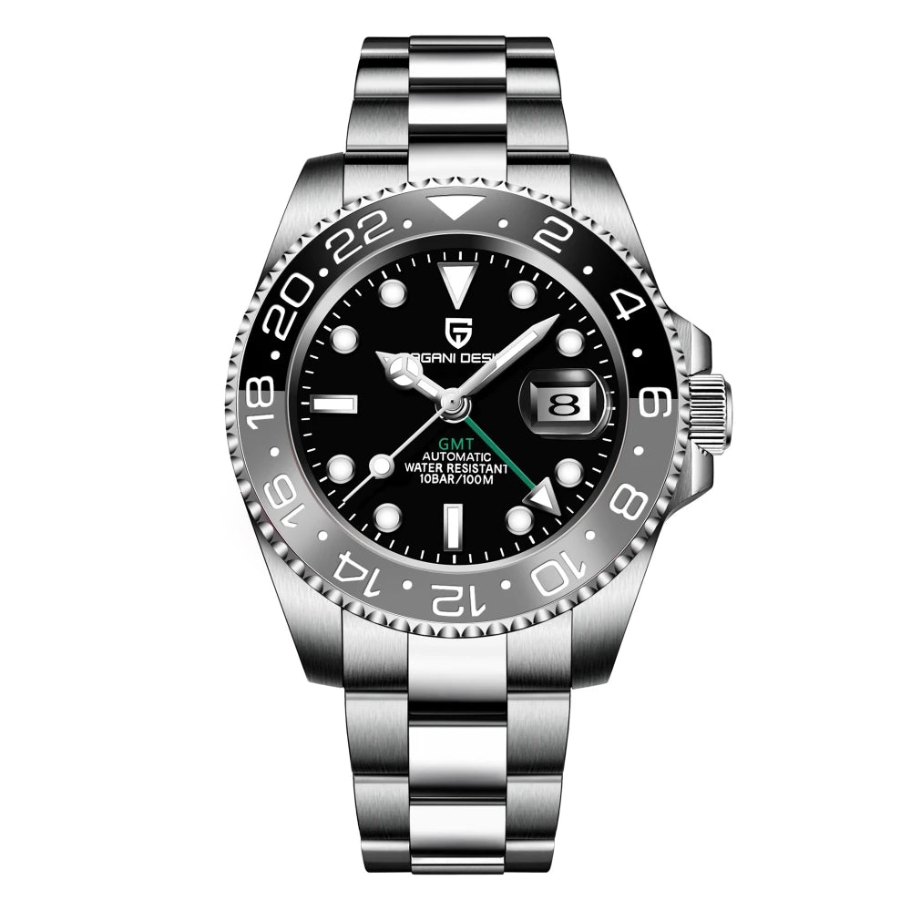 PAGANI DESIGN GMT Automatic Watch — Sapphire Crystal, 10-Bar Waterproof, 40mm
