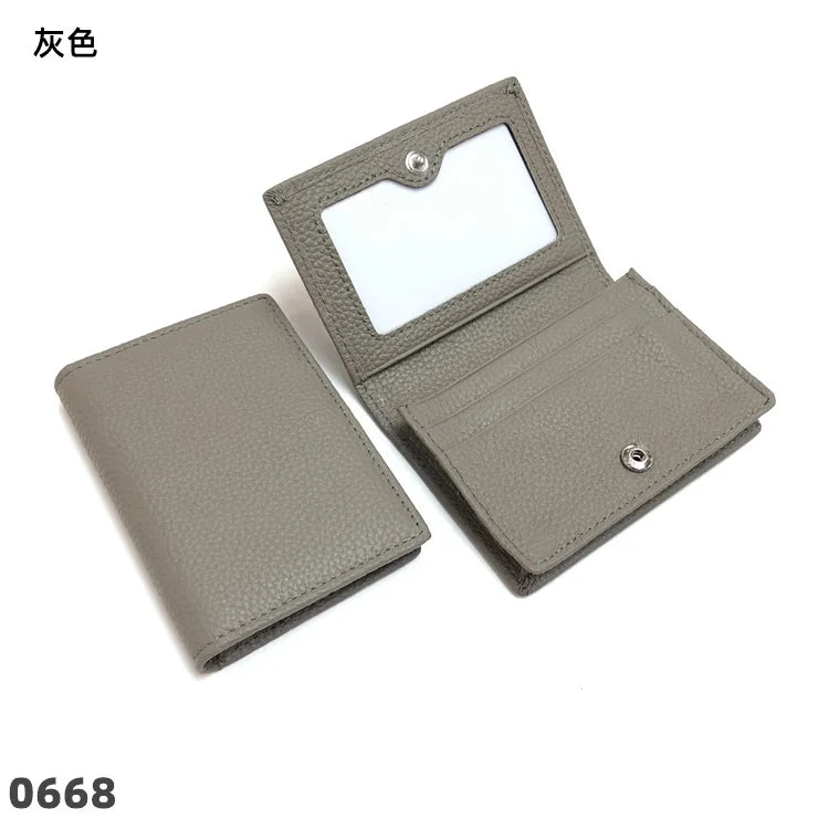 Dropshipping Custom Name Genuine Leather Men Women Business Card Holder Bifold Credit Card Case With ID Window