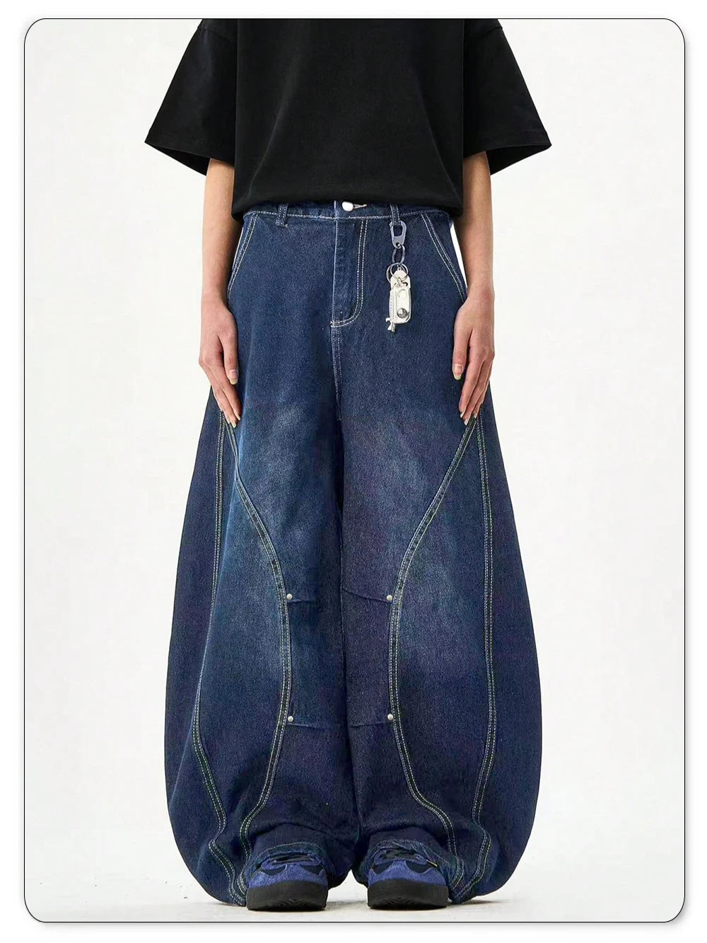 Unisex Blue Wide-Leg Balloon Jeans