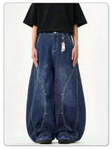 Unisex Blue Wide-Leg Balloon Jeans