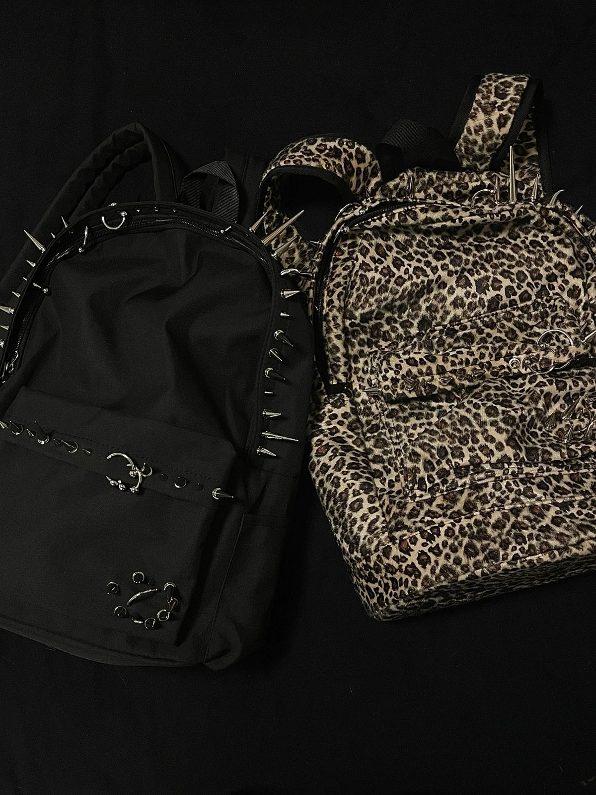 Punk Rivet Leopard Print Backpack Men's Bag Large Capacity Fashion Backpacks for Women