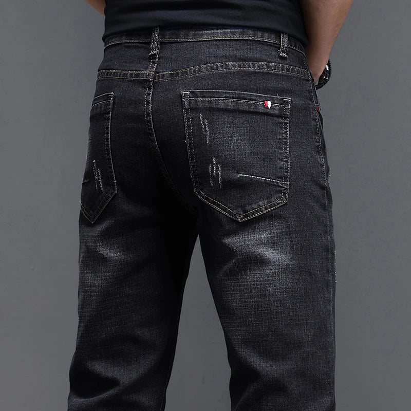 Embroidered Jeans Men's Autumn Winter New Korean Fashion Slim Little Feet Trousers Stretch Vintage Street Denim Trousers Male
