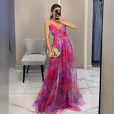 Off-Shoulder Lace Print Halter Maxi