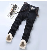 Winter Men's Fleece Thick Sherpa Jeans Business Casual Velvet Straight Denim Pants Male Wool Plush Classic Stretch Trousers