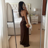 One-Shoulder Lace Gown – Sleeveless Backless Maxi Club Dress