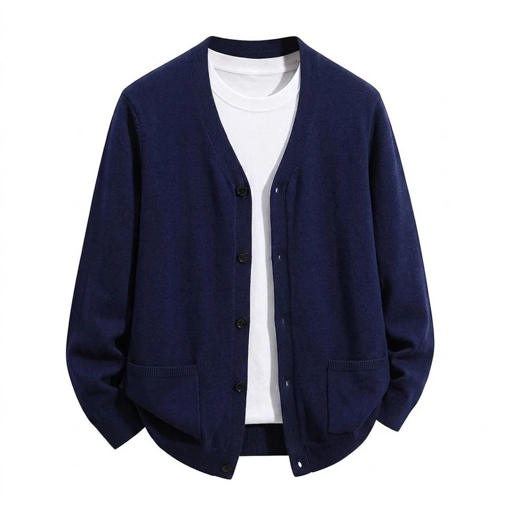 Men’s V-Neck Button Cardigan with Pockets