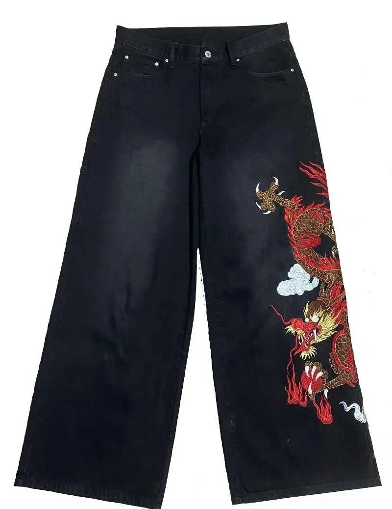 Y2K Dragon Graffiti Wide-Leg Jeans