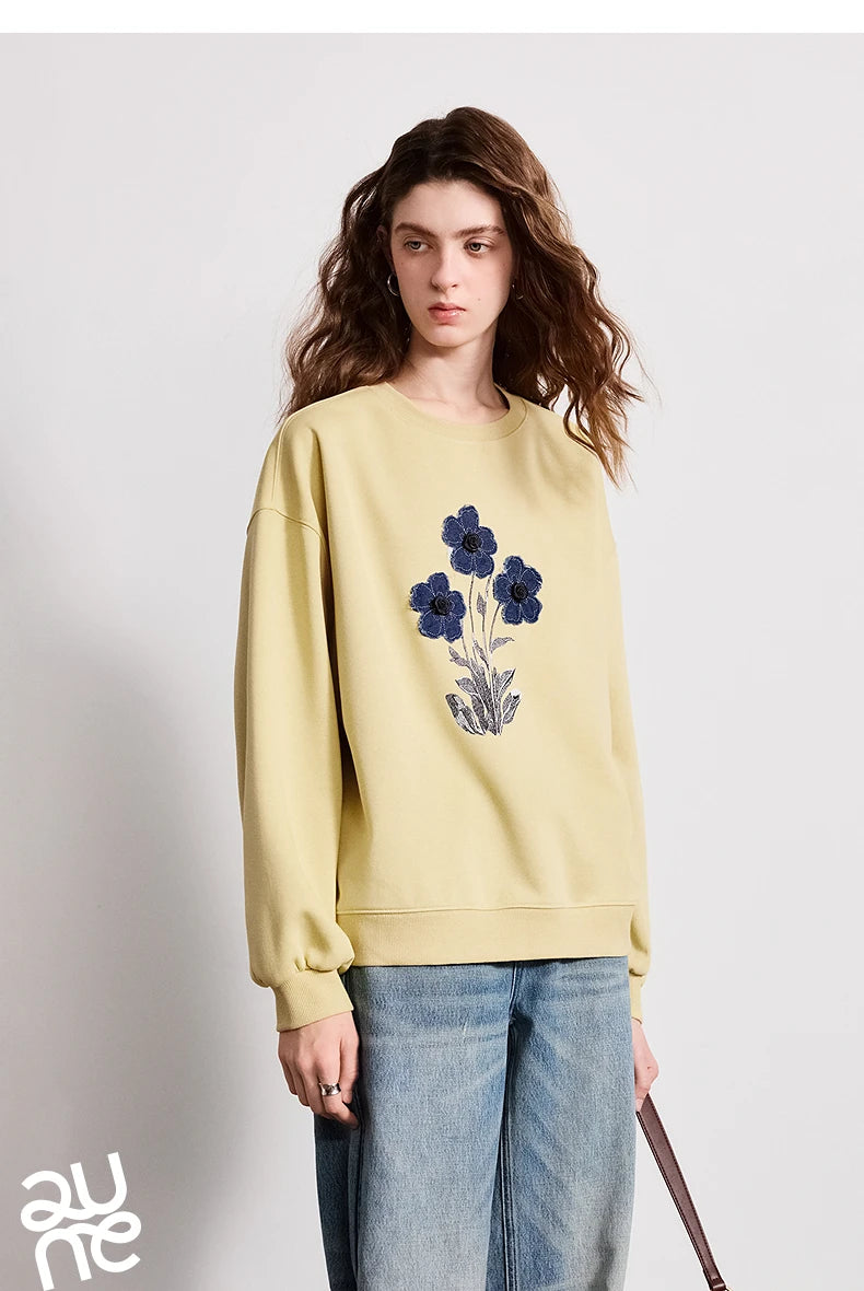 TOYOUTH Women's Relaxed Cotton-Blend Sweatshirt