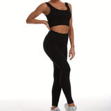 Women's Seamless Ribbed Yoga Set – Quick-Dry Sleeveless Workout Suit