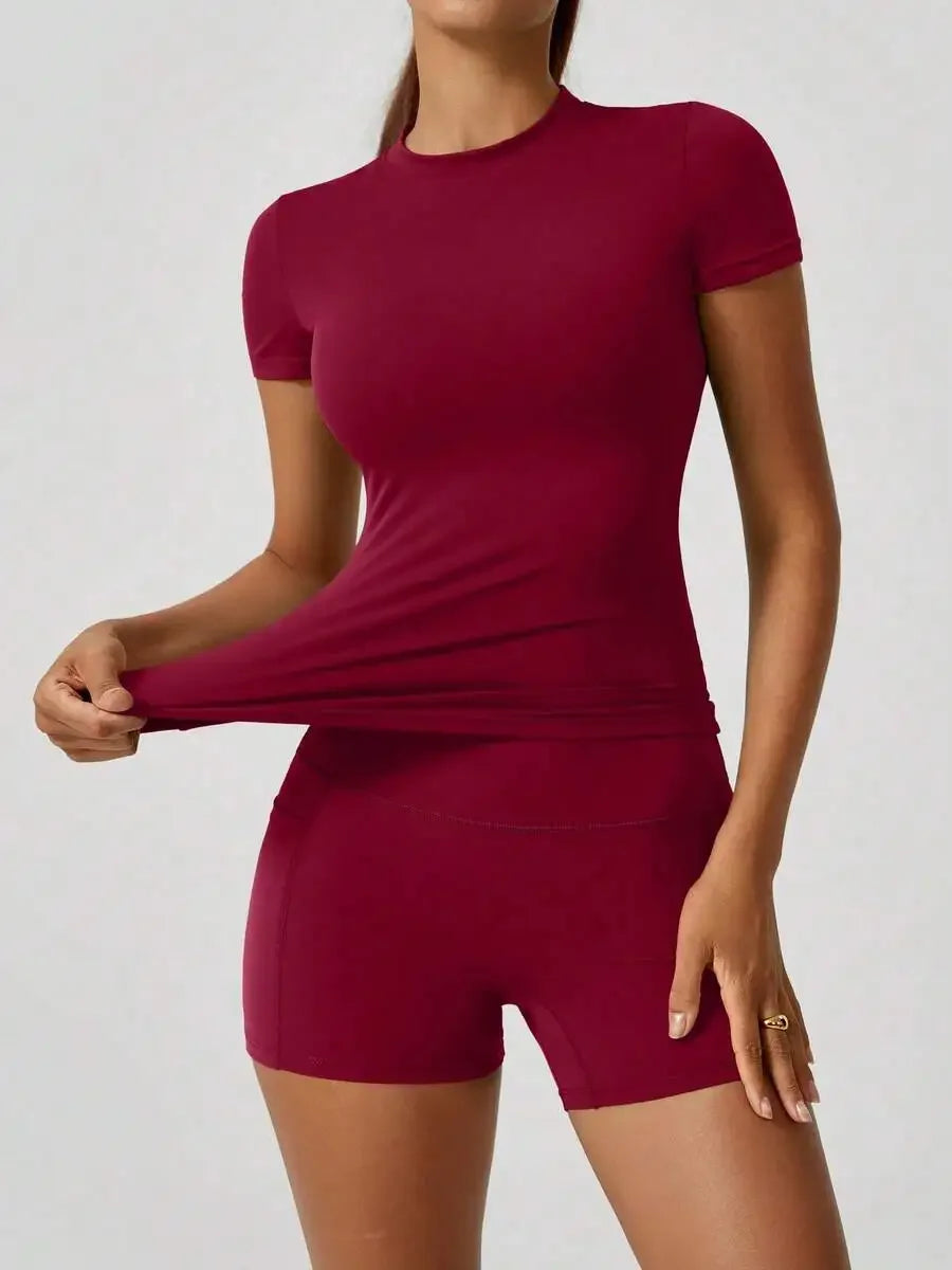 Women's Sculpting Sports Short Sleeve & High-Waist Shorts Set