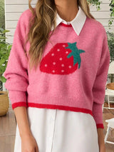 Cherry Patterned Oversized Pullover