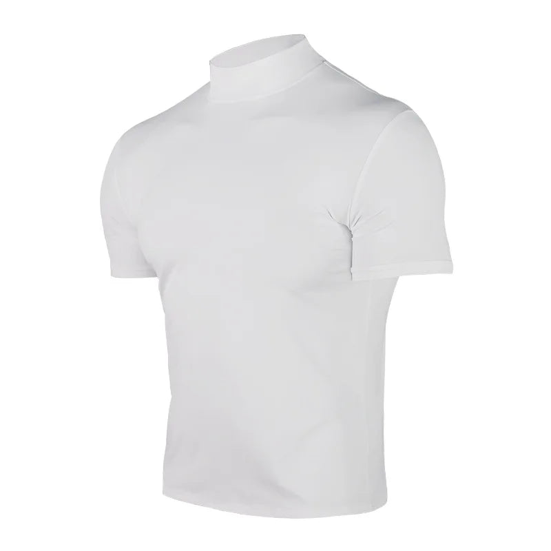 Men's compress T-shirts summer solid color short-sleeved men tops fashion yoga clothes men's tight turtleneck T-shirt