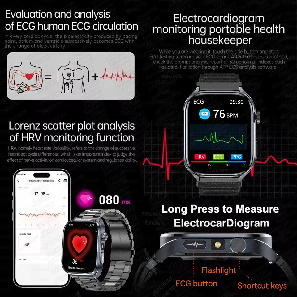 ECG+PPG Health Smartwatch – AI Body Analysis & BT Calling