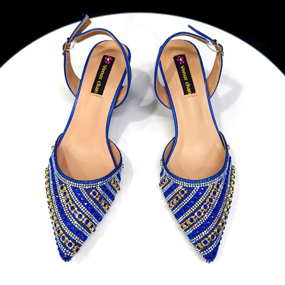 Rhinestone Pointed-Toe Slingback Heels & Bag Set